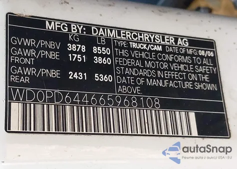 2006 Dodge Sprinter Van 2500 Shc z USA, uszkodzony, nr VIN WD0PD644665968108